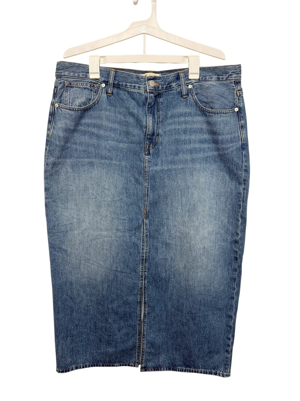 Madewell Denim Maxi Skirt 32 Blue Long Jean Skirt Back Slit 100% Cotton